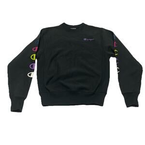Champion Crewneck Sweatshirt Reverse Weave Black Multicolor Women's Size Small